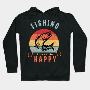 Fishing Makes Me Happy - Retro Style Hoodie